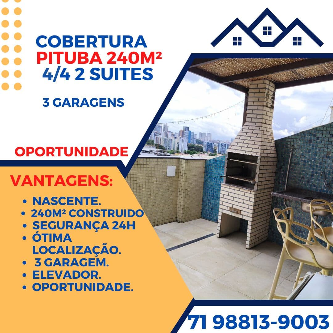 Cobertura 4/4 2 suítes nascente ótima localização 3 garagens no melhor da pituba
