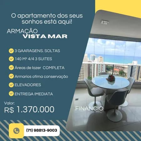 3/4 3 suítes, 140 M² varandão, 3 garagens SOLTAS no ponto mais alto de armação armarios de otima qualidade