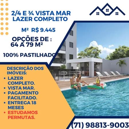 3/4 , Nascente Vista mar , 100% Pastilhado Lazer completo , Ocean, Jaguar, Piata, Jaguaribe