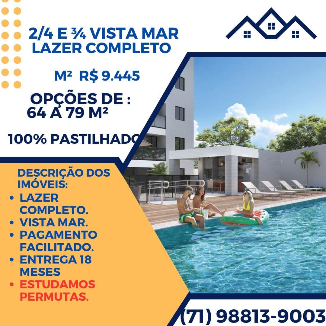 3/4 , Nascente Vista mar , 100% Pastilhado Lazer completo , Ocean, Jaguar, Piata, Jaguaribe