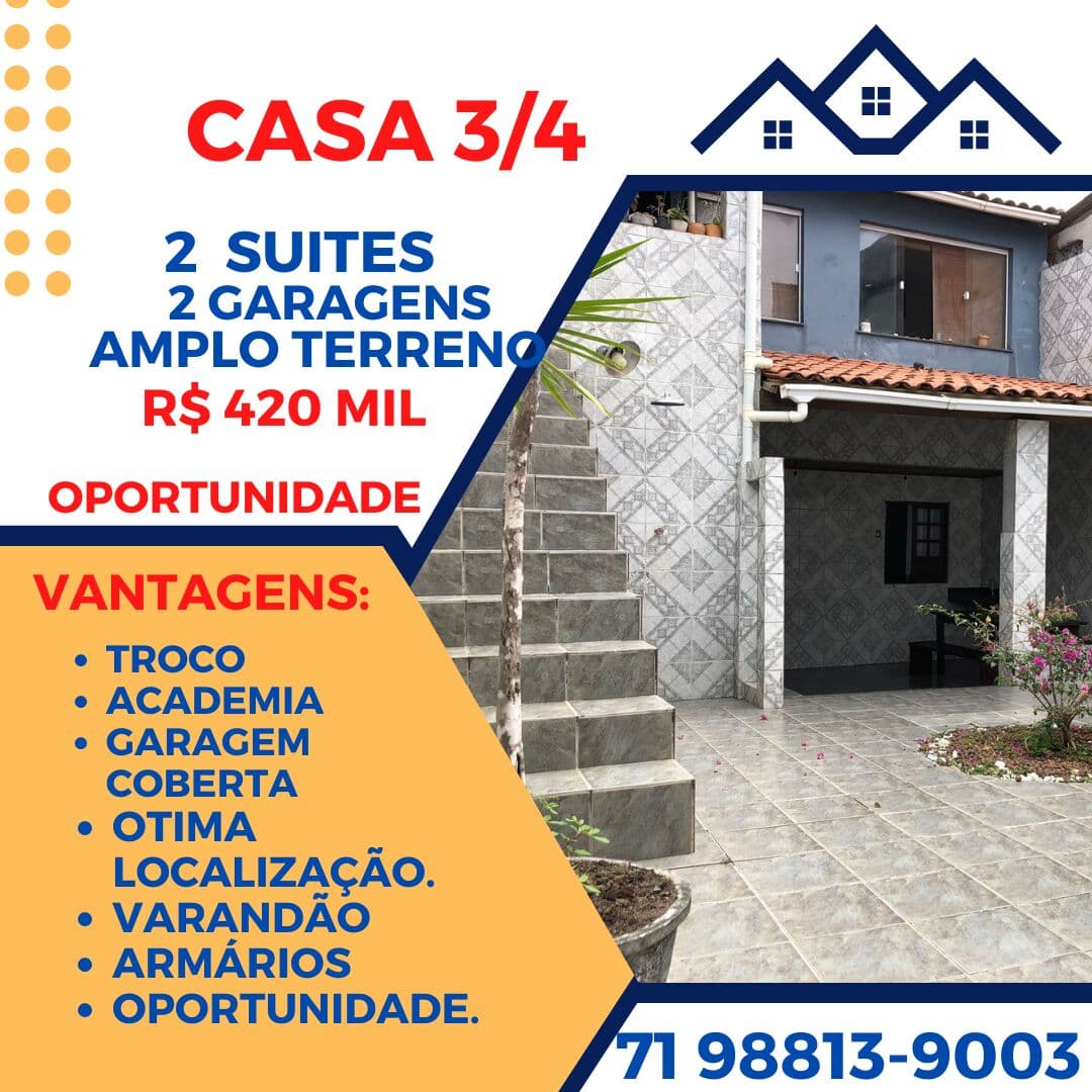 Casa 3/4 2 pavimentos 250M² terreno 2 garagens cobertas Itapua, Abaete oportunidade