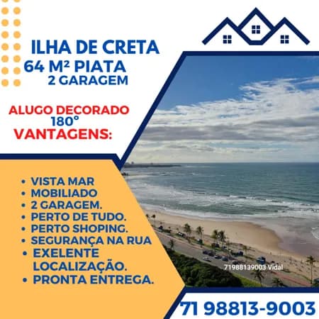 Ilha de Creta 2/4 Suite, Alugo Mobiliado Vista mar Espetacular, 100% Pastilhado Lazer completo