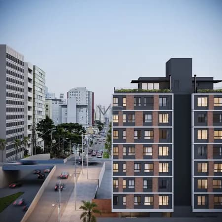 Apartamento padrão com 2 quartos, 52m² privativos, sacada com churrasqueira, no Centro, Curitiba - PR.