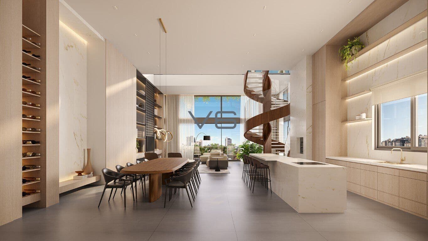 Cobertura duplex com 3 suítes,460 m² privativos, 5 vagas de garagem, no Batel, Curitiba-PR.