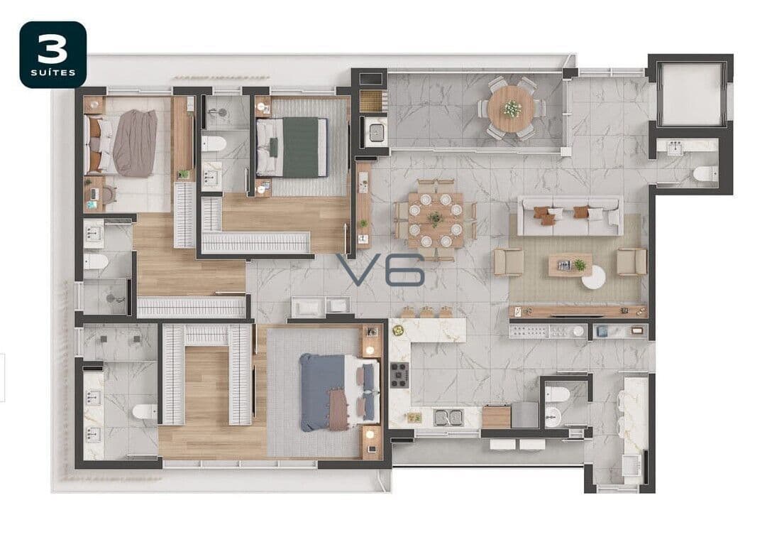 Apartamento Garden com 3 Suítes - 4 Vagas de Garagem - 172,8m² Privativos - no Batel, Curitiba-PR.