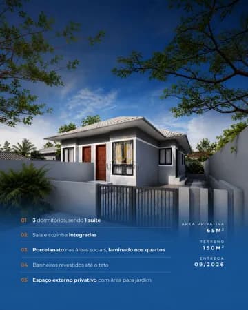 Casa geminada, 03 quartos, sendo uma suíte, à venda no bairro Guarda do Cubatão - Palhoça/SC