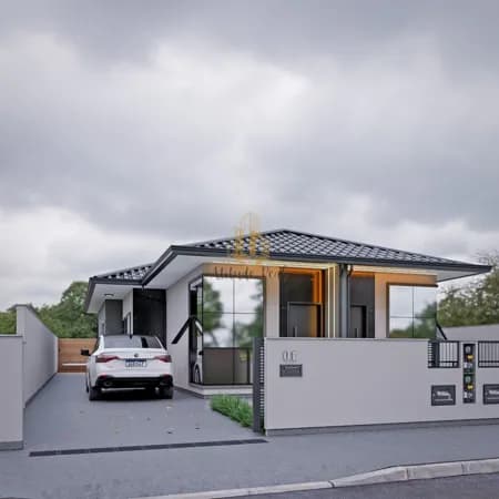 Casas geminadas em construção, em Guarda do Cubatão, Palhoça/SC