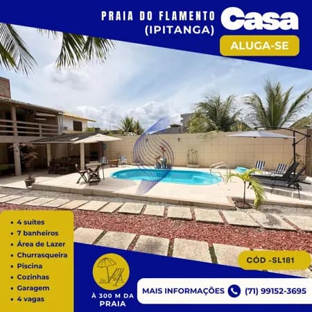 CASA LOCAÇÃO - 4 QUARTOS - 500 M² TERRENO – PRAIA DO FLAMENGO / IPITANGA – SALVADOR - | BA