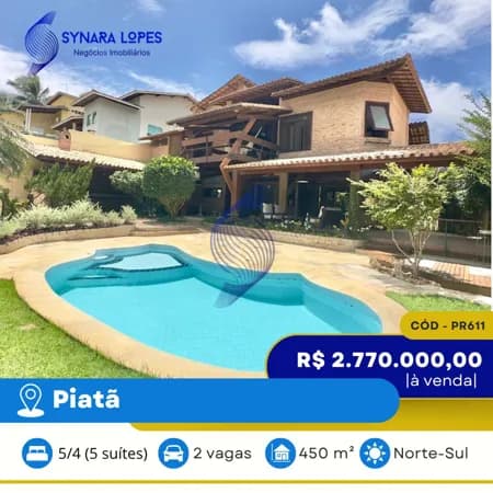 VENDO CASA 450 M² | 05 QUARTOS | CONDOMÍNIO ÁGUAS DO JAGUARIBE | PIATÃ | SALVADOR | BAHIA