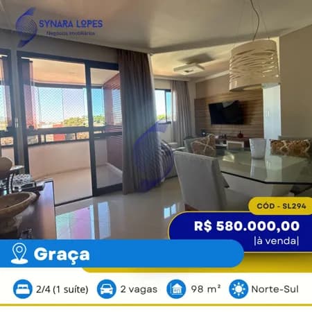 VENDO APARTAMENTO 98 M² | 02 QUARTOS | EDIFÍCIO MIKONOS | GRAÇA | SALVADOR | BAHIA