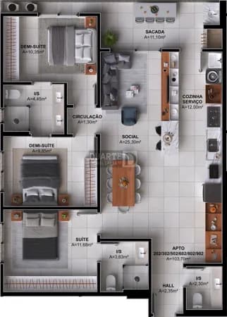 Apartamento 3 suítes na Pedra Branca no New York Residence