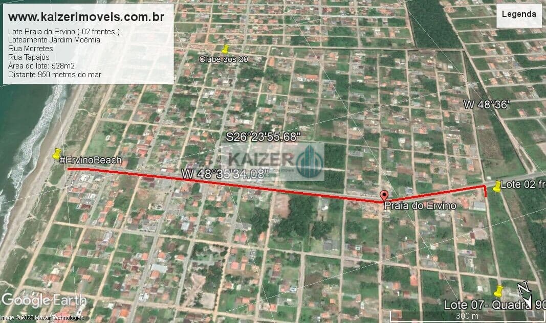 ☆☆☆ Lote com frente para 02 ruas, situado na Praia do Ervino, distante 950 metros do mar ☆☆☆