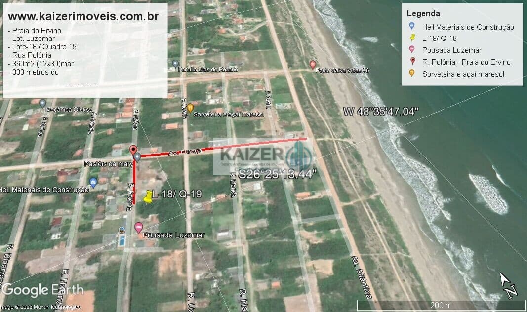☆☆ Lote situado na Praia do Ervino, distante 330 metros do mar ☆☆☆