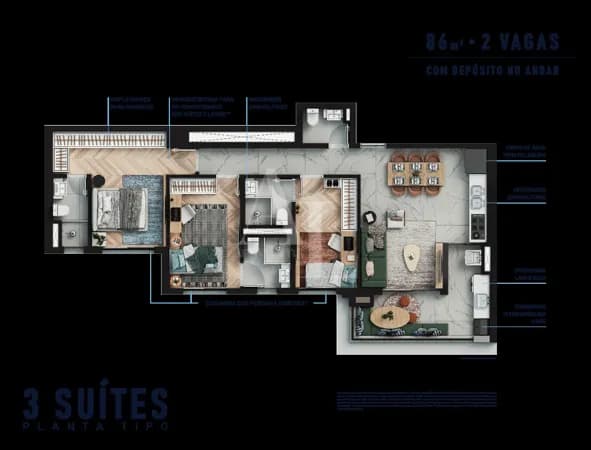 Apartamento à venda com 86m2 3 suites 2 vagas - Gran Alphaville