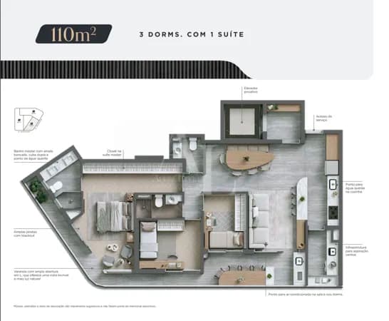 Apartamento à venda com 110m2 sendo 3 dormitórios sendo 2 suítes - Infinity Alphaville