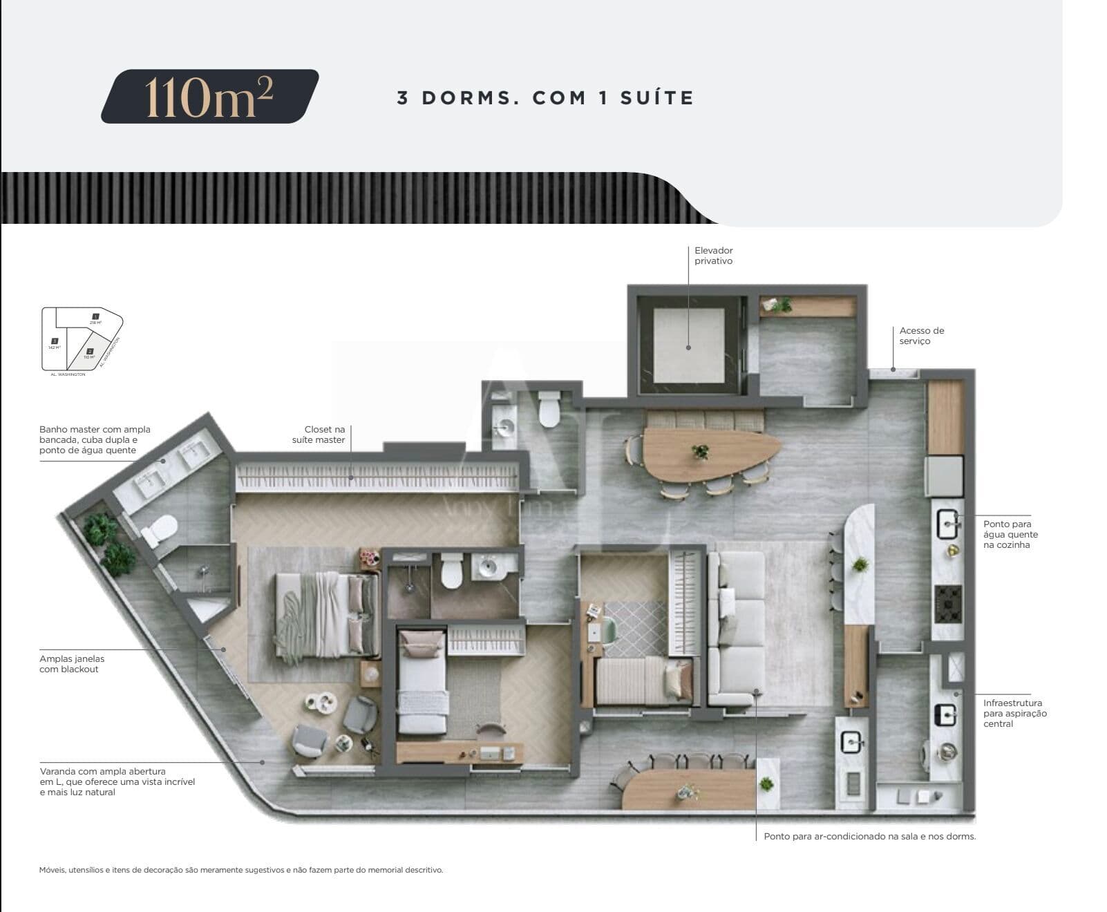 Apartamento à venda com 110m2 sendo 3 dormitórios sendo 2 suítes - Infinity Alphaville