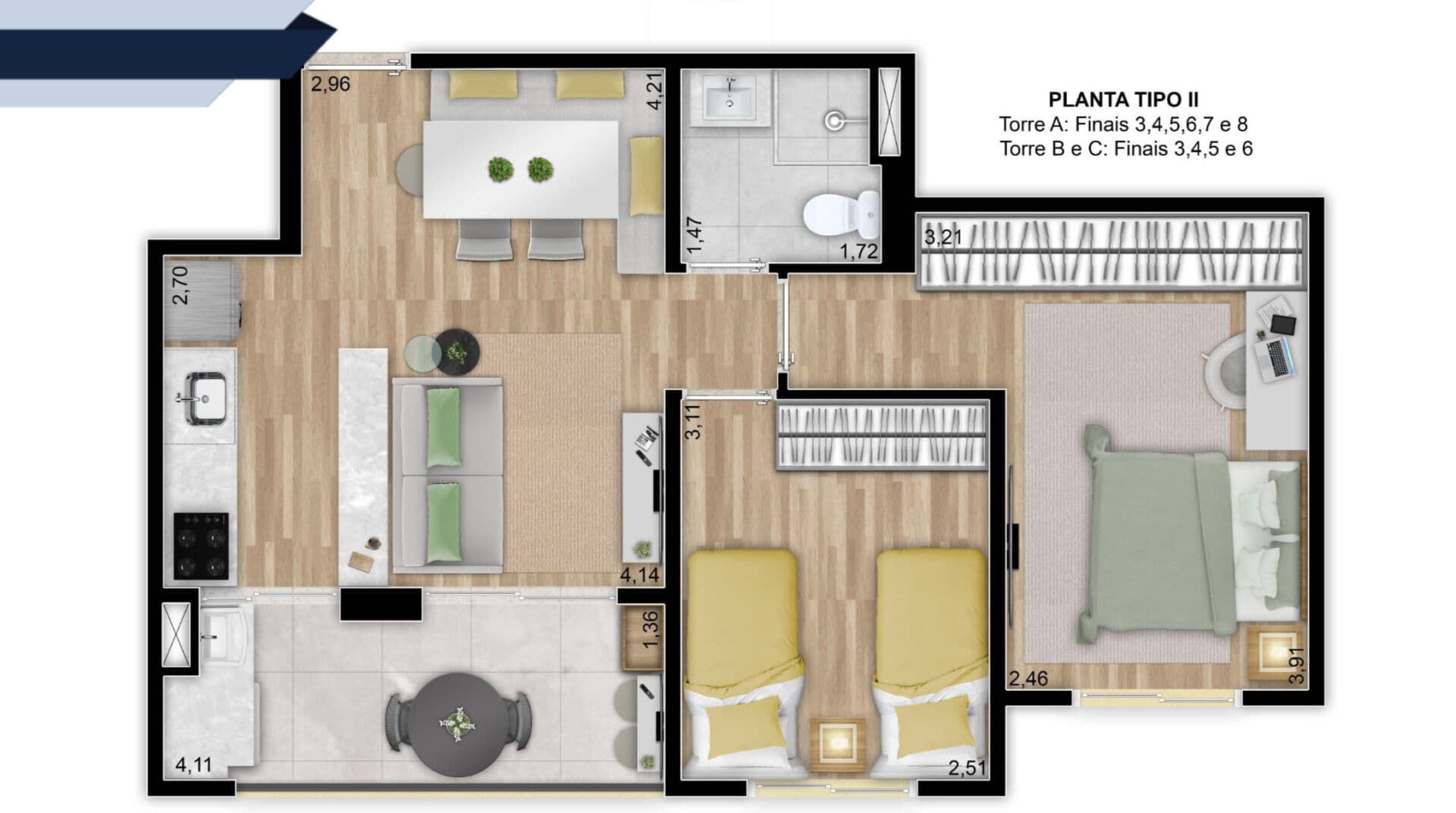 Apartamento novo com 52m2, 2 dormitórios, 1 vaga de garagem