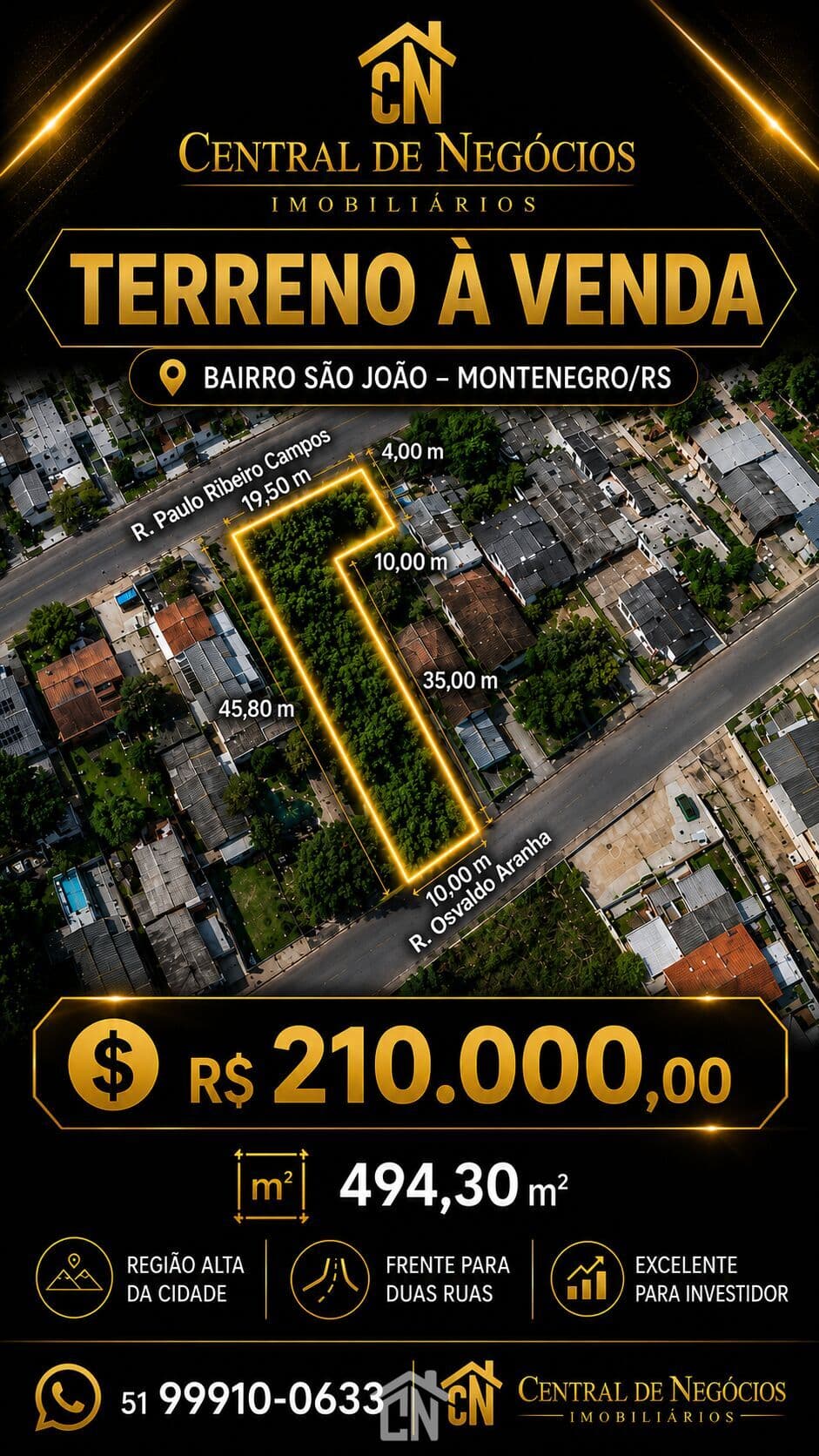 Terreno no Bairro São João com 2 frentes, Montenegro/RS