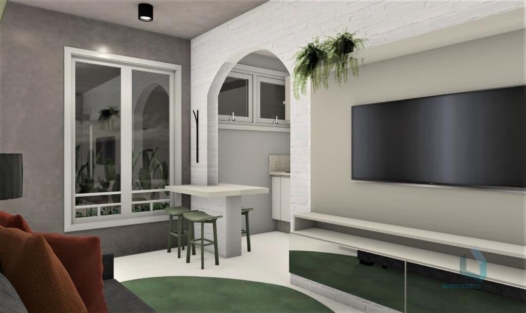 Belo studio, totalmente reformado e semi-mobiliado. Tudo novo, nunca usado.