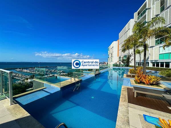 Apartamento com 1/4, ar, vista mar, piscina, Cloc Marina, carnaval de Salvador-BA