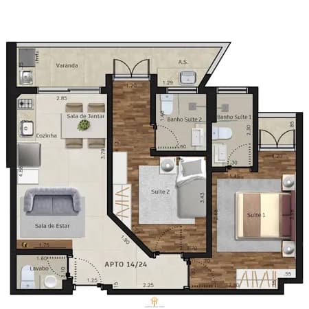Apto 2dorm/2Suítes - 65,17m²- Itaguá - Ubatuba-SP