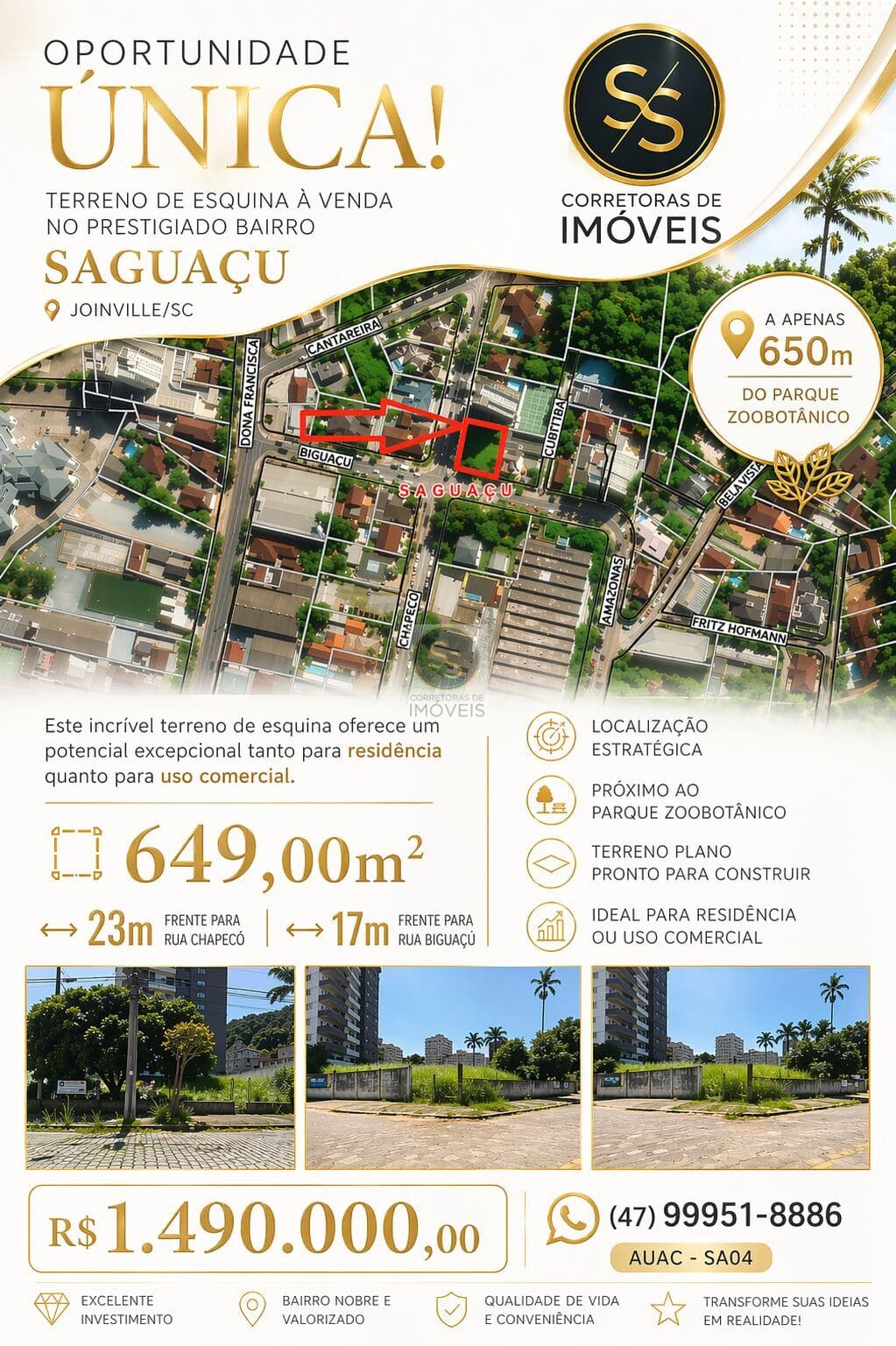 Terreno para Venda no bairro Saguaçu, localizado na cidade de Joinville/SC