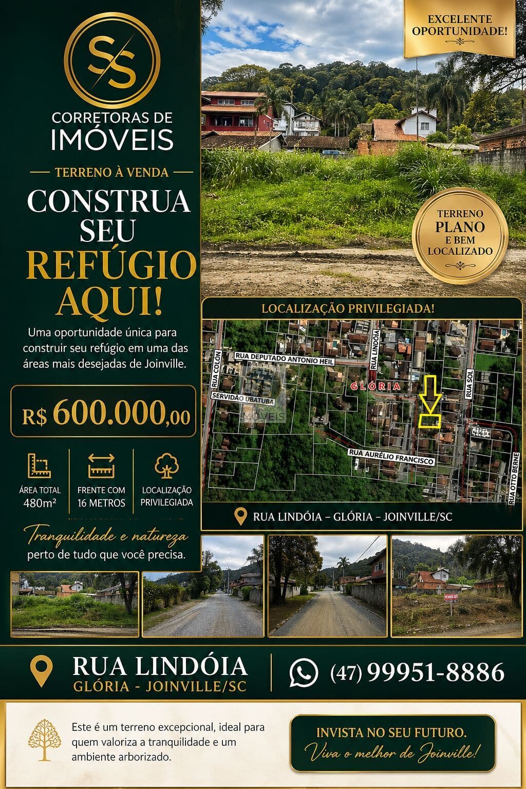 Terreno PLANO para Venda no bairro Glória, localizado na cidade de Joinville/SC