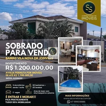 🏡 Sobrado Averbado à Venda na Vila Nova, Joinville/SC - Espaço e Conforto em Um Só Lugar
