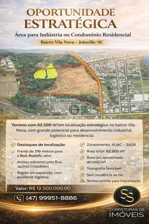 Oportunidade Estratégica – Área para Indústria ou Condomínio Residencial - bairro Vila Nova – Joinville/SC