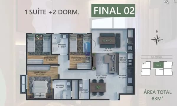 Apartamento com 2 dormitórios e 1 suíte
