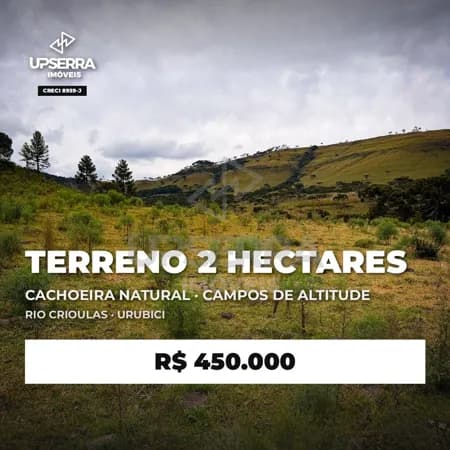 Terreno 2 hectares com cachoeira natural em Rio Crioulas · Urubici
