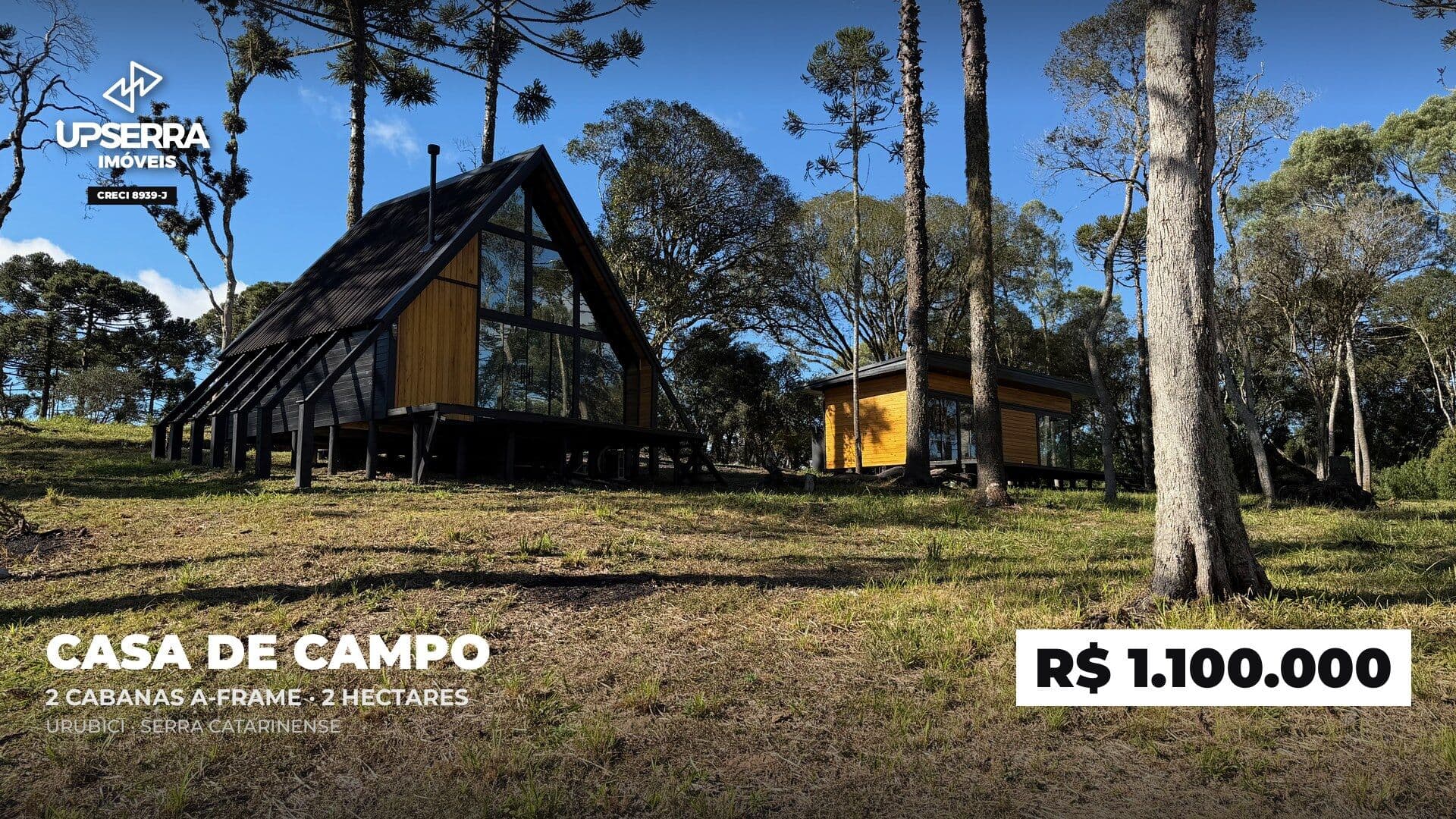 Casa de campo com 2 cabanas A-frame · 2 hectares em Urubici a 12 km do centro