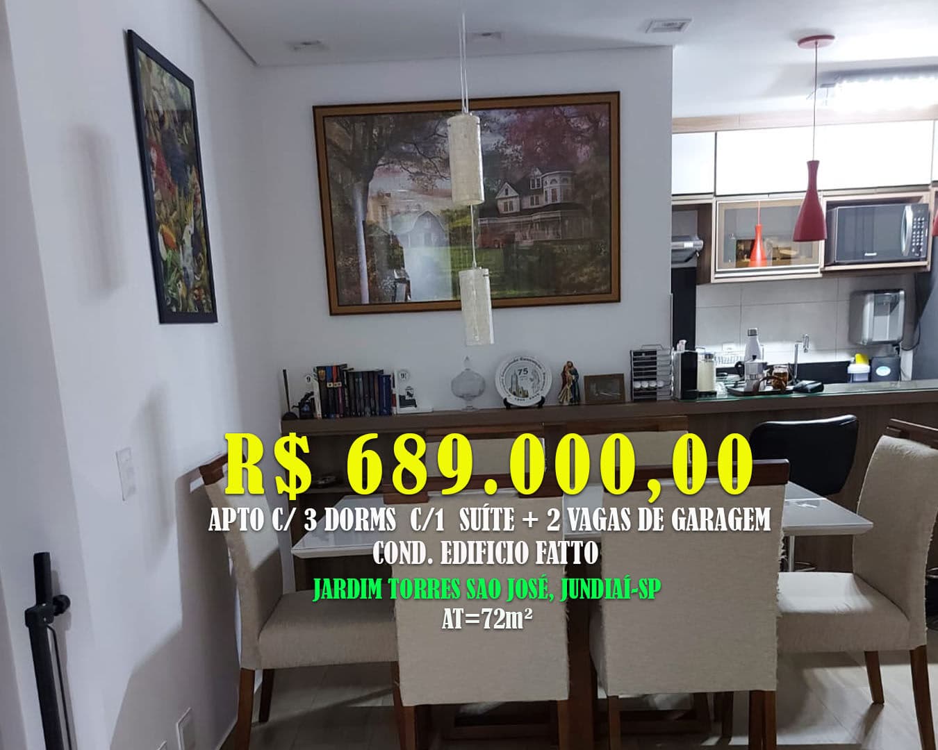 Apto. de 72m² c/ 3 Dorms c/ 1 Suíte + 2 Vagas, Loc: Cond. Res Fatto, Jardim Torres de São José, Jundiaí-SP