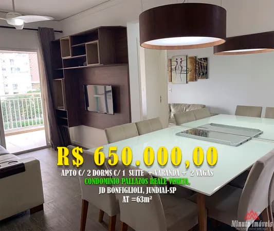 Apto 63m² c/ 2 Dorms c/ 1 Suíte + 2 Vagas, Cond Pallazo Reale Veneza, Jd. Bonfiglioli, Jundiaí-SP