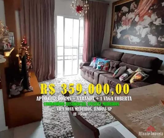 Apto 54m² c/ 2 Dorms c/ wc + Varanda +1 Vaga. Loc: Condomínio Vivarte Medeiros, Medeiros, Jundiaí-SP