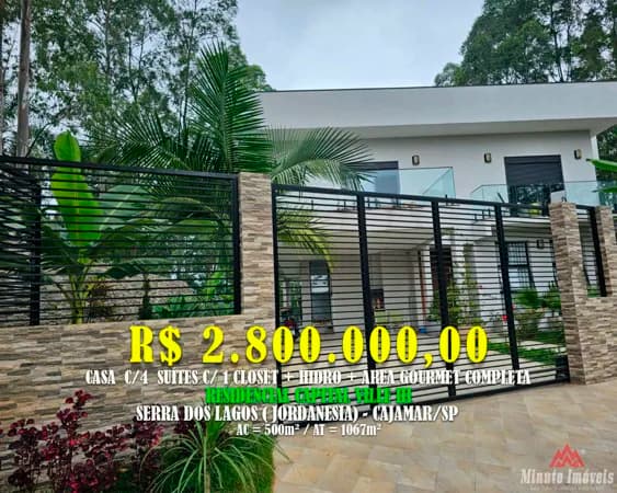 Casa 500m² c/ 4 Suítes + Closet + Área Gourmet completa, Residenciais Capital Ville, Jundiaí /Cajamar-SP