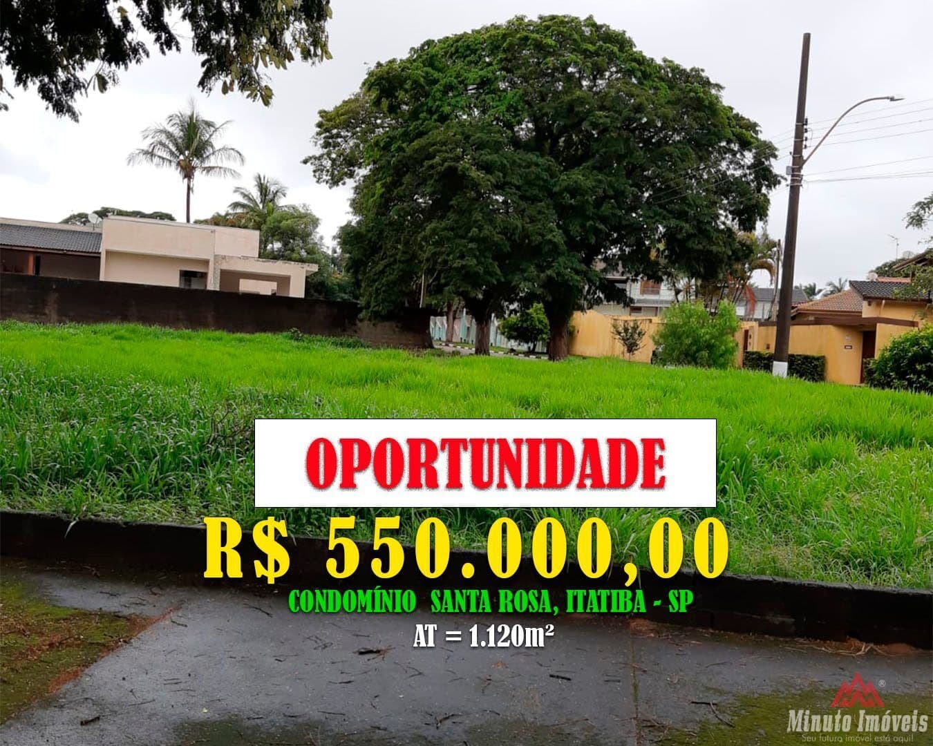 Terreno Plano de 1.120m² em Itatba. Loc: Condomínio Santa Rosa, Itatiba -SP