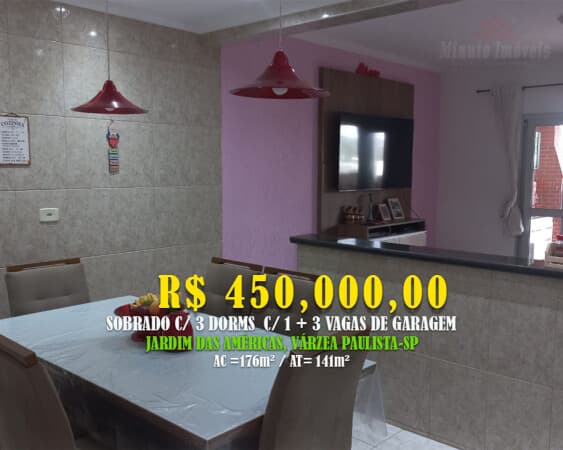 Casa c/ 3 Dorms c/ 1 Suíte. Loc: Jd. América II, Várzea Pta-SP