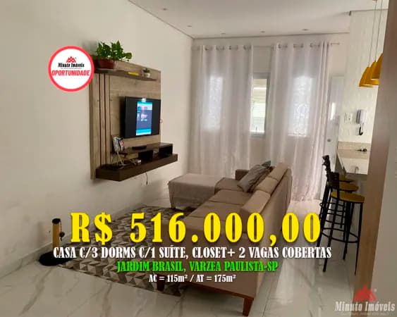 Casa Térrea Completa com Suíte + Closet, Jardim Brasil – Várzea Paulista/SP Valor = R$ 516.000,00