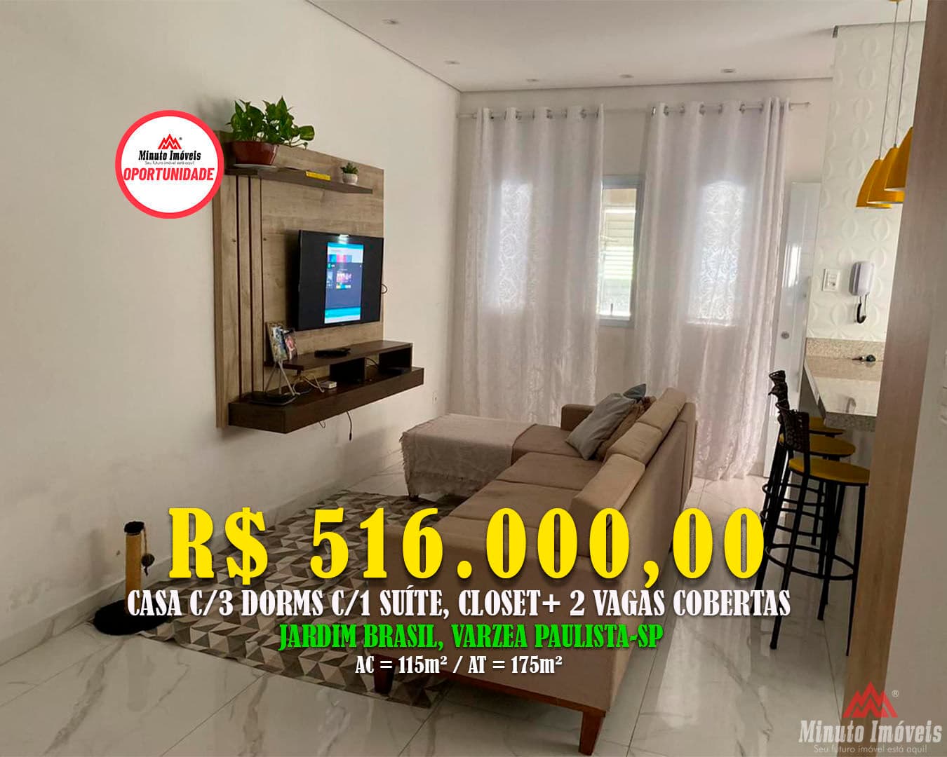 Casa Térrea Completa com Suíte + Closet, Jardim Brasil – Várzea Paulista/SP Valor = R$ 516.000,00
