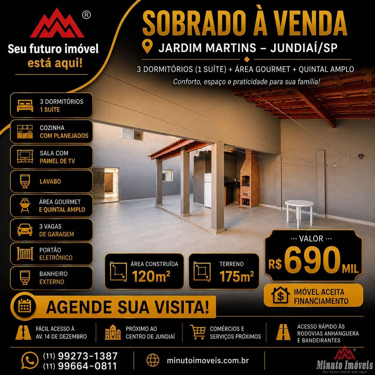 Sobrado c/ 3 Dormitórios (1 Suíte) + Área Gourmet Jardim Martins – Jundiaí/SP