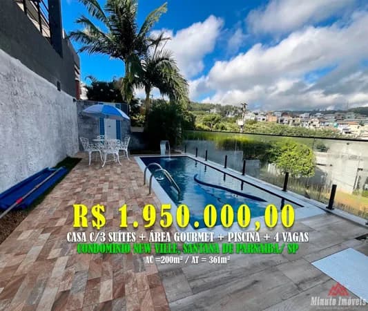 Casa c/ 3 Suites + Área Gourmet + Piscina + 4 Vagas Loc: Condomínio New ville, Santana do Parnaíba /SP