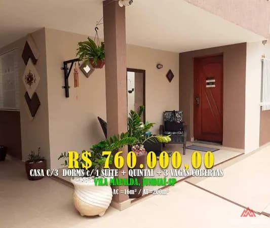 Casa 160M² c/ 3 Dorms c/ 1 Suite
Loc: Vila Mafalda, Jundiaí-SP
