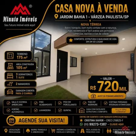 CASA NOVA À VENDA – NOVA TÉRREA Jardim Bahia 1 – Várzea Paulista/SP