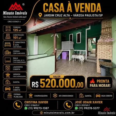 Casa 101m² c/ 2 Dorms c/ 1 Suite + 1 Vaga Coberta Loc: Jardim Cruz Alta, Várzea Paulista-SP Valor=R$ 520.000,00