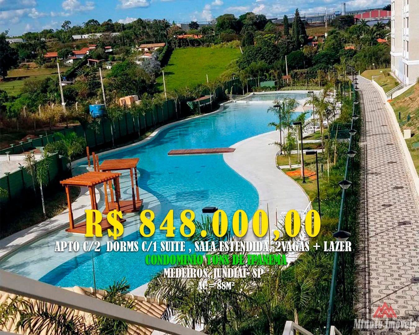 Apartamento c / 2 Dorms c/1 Suite + Sala estendida, Varanda Gourmet + 2 Vagas Cobertas. Loc: Av. Reynaldo Porcari,Medeiros, Jundiaí/SP Valor = R$ 848.000,00