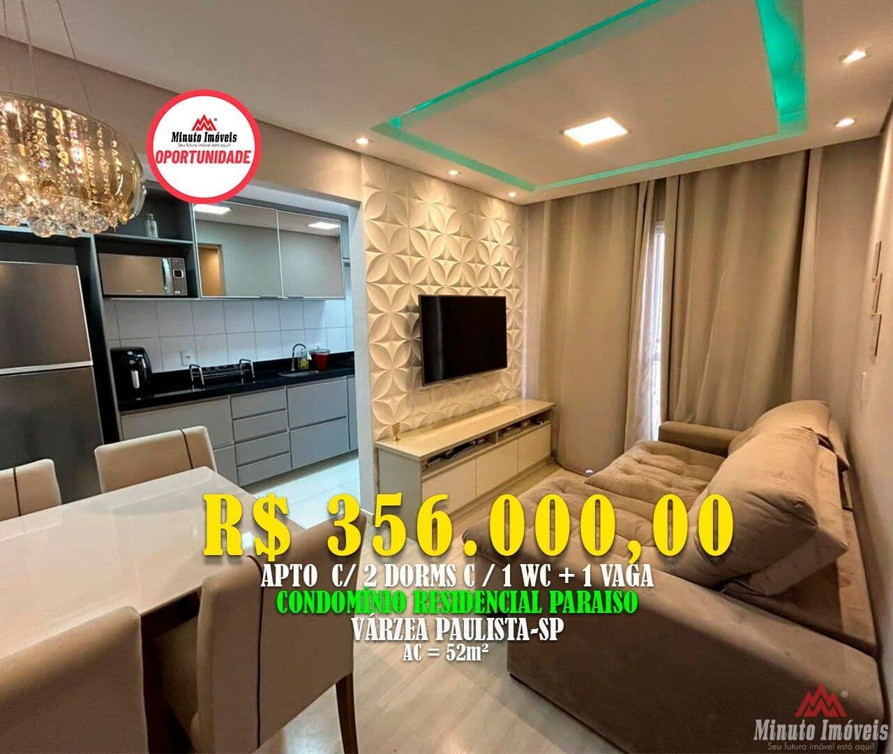 Apto 52m² c / 2 Dorms c/ 1 Suite. Loc: Residencial Paraiso,Várzea Paulista/SP Valor = R$ 356.000,00