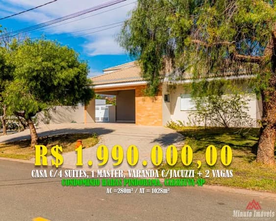 Belíssima Casa térrea c/ 280 m² e com 04 suítes, em Condomínio Fechado de Alto Padrão Local: Condomínio Haras Pindorama - Bairro Jacaré - Cabreúva/SP