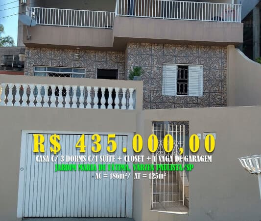 Sobrado 186m² c/ 3 Dorms c/1 Suíte + Closet, Jd. Maria de Fátima, Várzea Paulista/SP