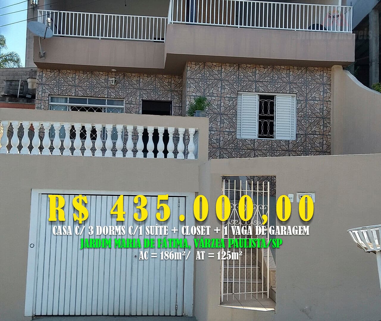 Sobrado 186m² c/ 3 Dorms c/1 Suíte + Closet, Jd. Maria de Fátima, Várzea Paulista/SP
